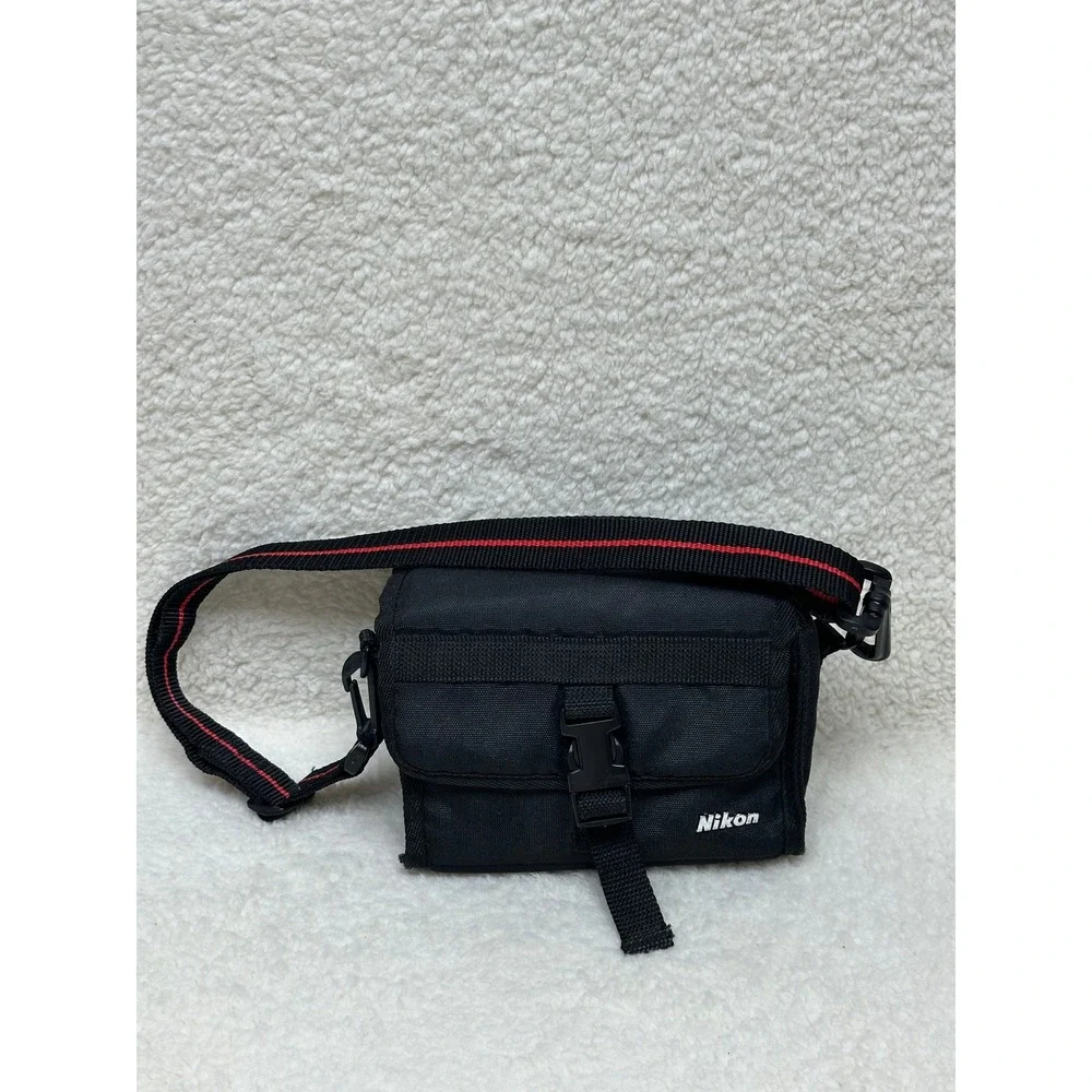 Nikon Camera Bag Black Red Stripe Strap Padded Nylon Case Buckle Closure